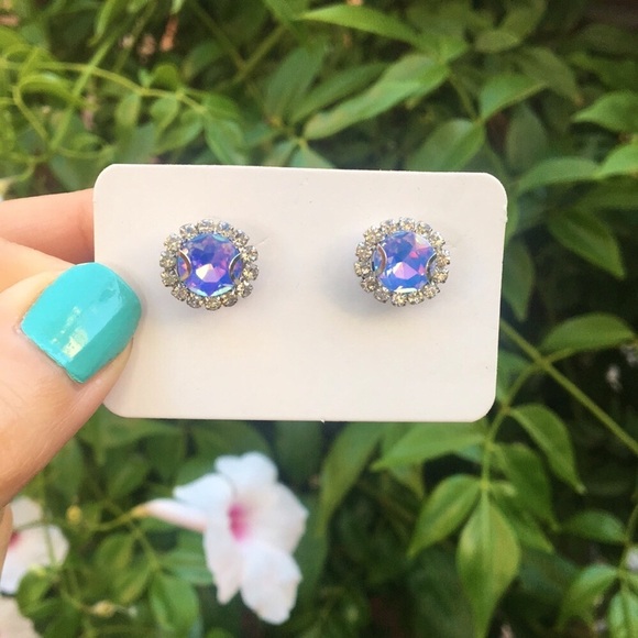 Periwinkle + Silver Rivoli Crystal Halo Earrings - Picture 9 of 9